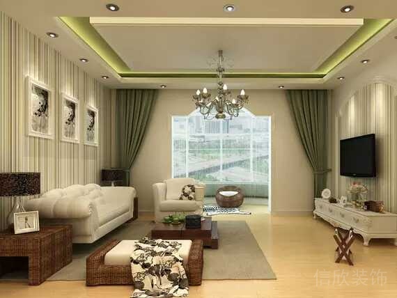 客廳裝修_綠色窗簾