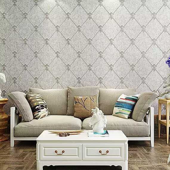 客廳裝修_菱形花紋壁紙背景墻