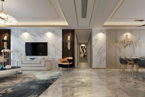 福田區(qū)皇崗輕奢家居裝修設(shè)計客廳大理石地面