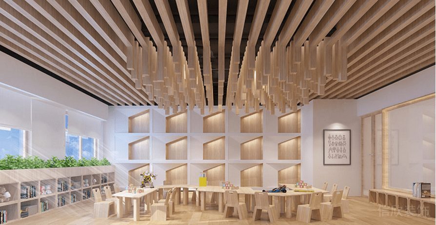 原木桌椅兒童休息區(qū)設(shè)計