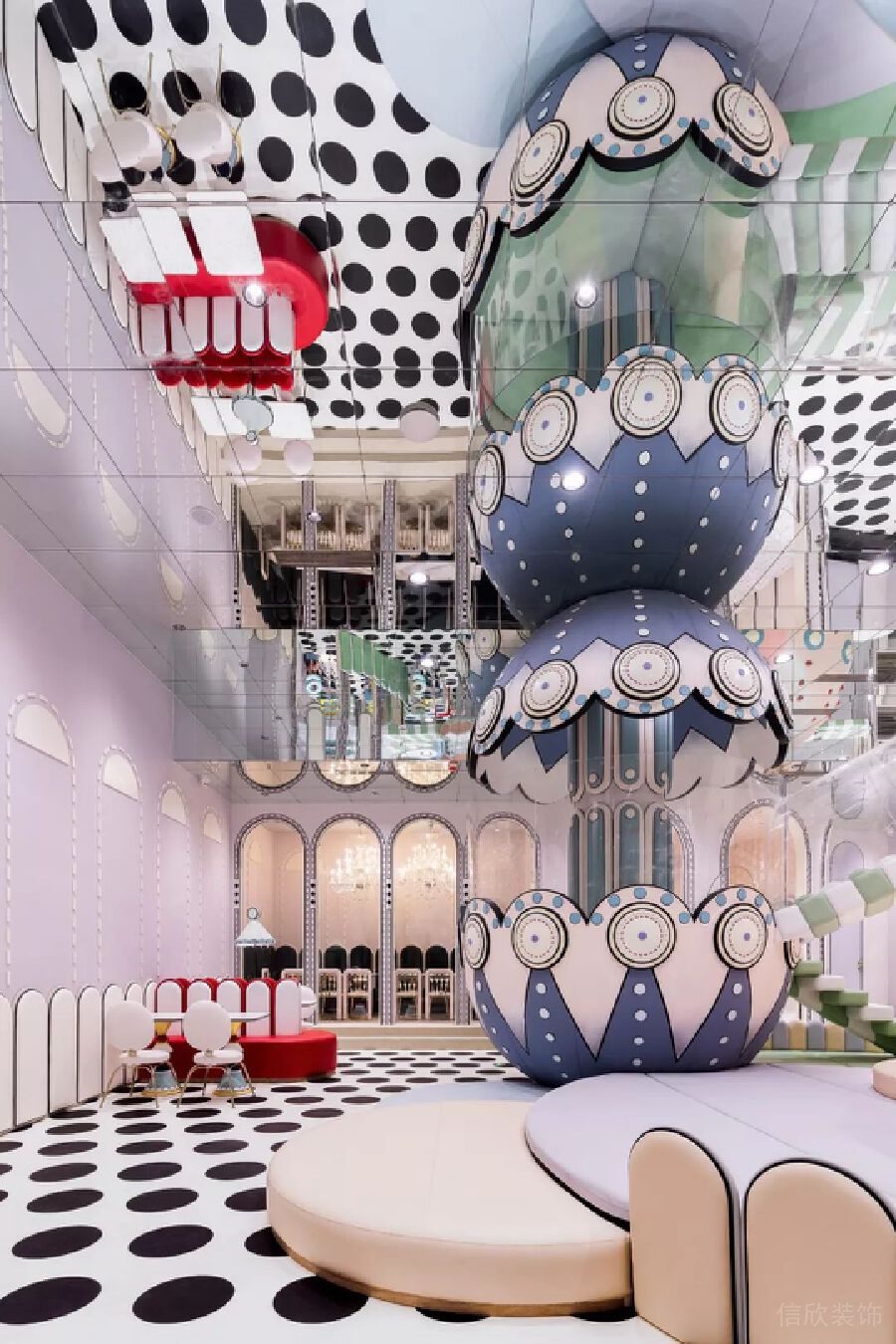 波普藝術(shù)波點(diǎn)鏡面公共休息區(qū)域裝修設(shè)計