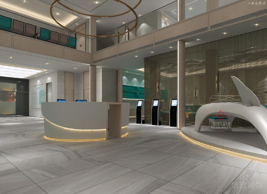 醫(yī)院咨詢服務臺環(huán)形裝修設計大理石磨砂地板效果