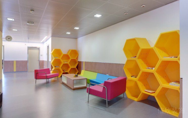 蜂窩黃色亞克力收納墻柜彩色機構(gòu)裝修設(shè)計
