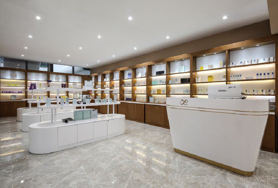 大理石花色地板產(chǎn)品展示區(qū)域裝修設計收銀前臺區(qū)域效果圖