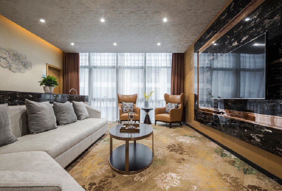 花色地毯裝修設(shè)計(jì)中式沙發(fā)會(huì)議室洽談室裝修效果圖