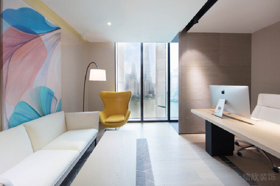 花卉墻體彩色設計簡約風總裁辦公室裝修設計