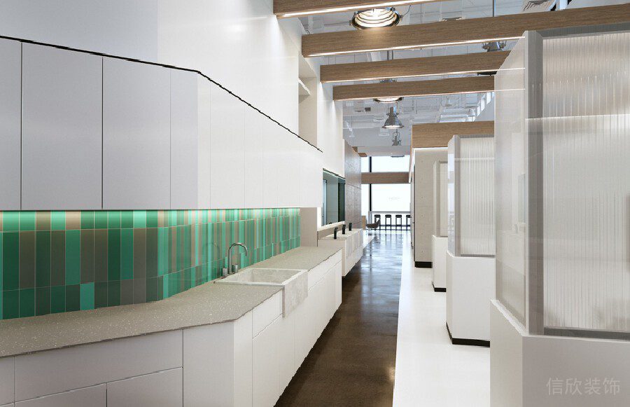 綠色拼色瓷磚茶水間過道辦公室設(shè)計(jì)
