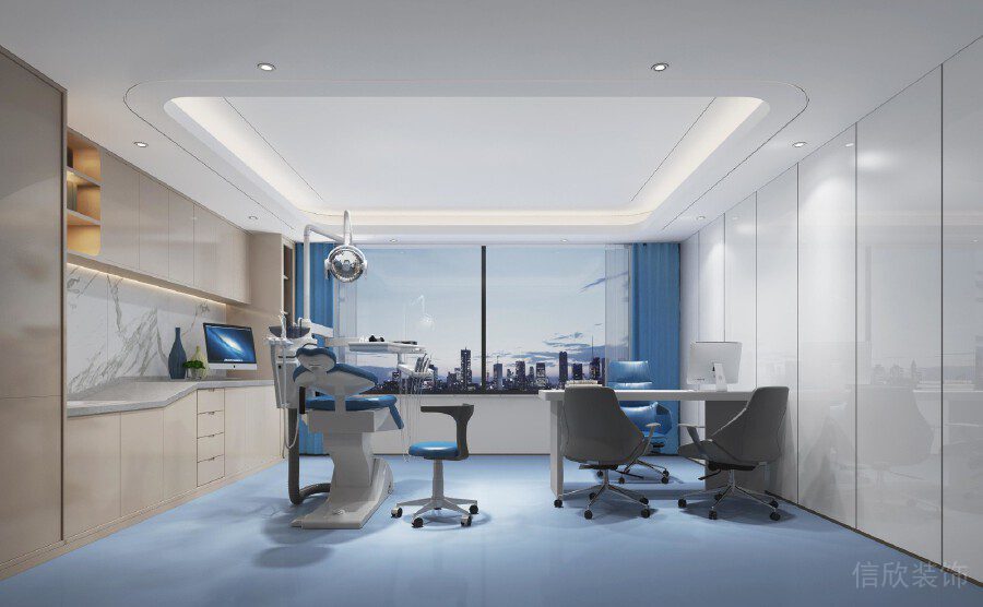 醫(yī)生就診室現(xiàn)代楓木墻體斜面設(shè)計效果圖