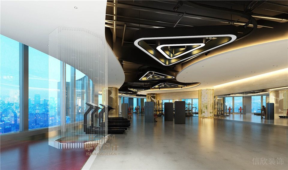 鏤空天花創(chuàng)意設(shè)計弧線線條金色暖燈led燈帶設(shè)計效果圖辦公室