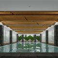 游泳池裝修設(shè)計(jì)現(xiàn)代簡約風(fēng)墻柱黑白色調(diào)設(shè)計(jì)木質(zhì)天花
