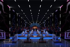 投影階梯式燈帶藍色空間動感單車健身房效果