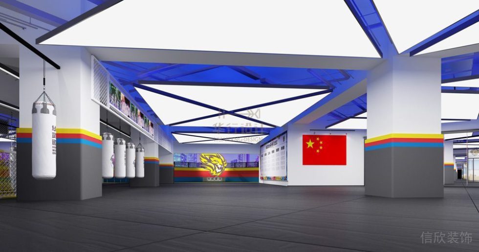 現(xiàn)代拳擊道館軟包環(huán)形柱體設(shè)計(jì)天花吊頂