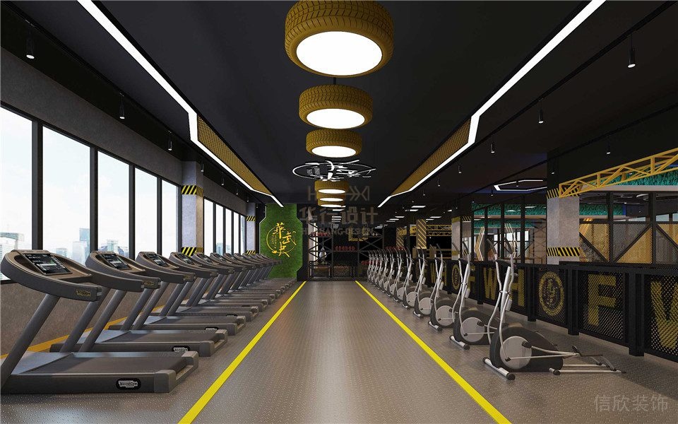 跑步機(jī)直線黃色線條設(shè)計(jì)天花輪胎創(chuàng)意燈飾天花吊頂吸頂燈
