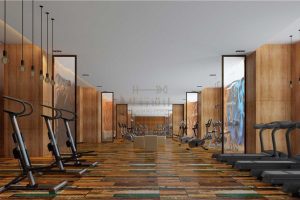 原木風(fēng)通體日式設(shè)計健身房裝修跑步區(qū)