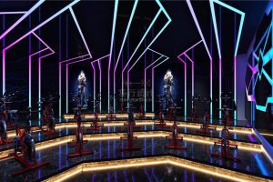 漸變投影燈帶顯示設(shè)計階梯式動感單車裝修設(shè)計