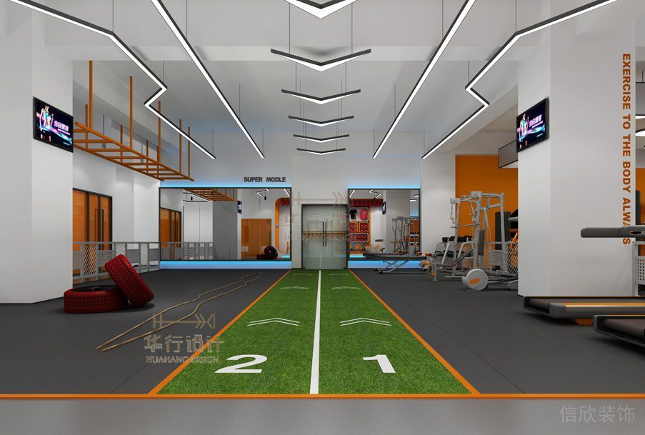 健身房裝修設(shè)計(jì)仿制彩屏跑道pvc創(chuàng)意設(shè)計(jì)簡約風(fēng)效果