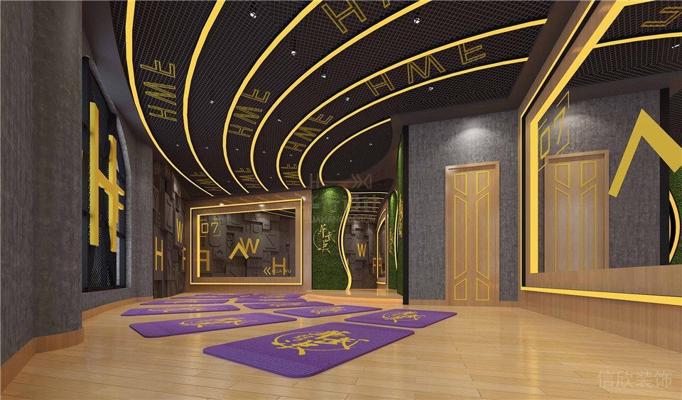 天花鏤空弧線線條設(shè)計(jì)木質(zhì)地板鏡面多功能教室