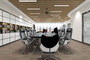 木質鏤空墻體直線性會議室現(xiàn)代商務辦公室裝修