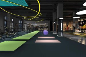 公共開放區(qū)域健身房裝修效果弧線天花設(shè)計(jì)