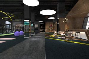 工業(yè)風(fēng)過道裝修設(shè)計(jì)橡膠地板木質(zhì)環(huán)形茶水間