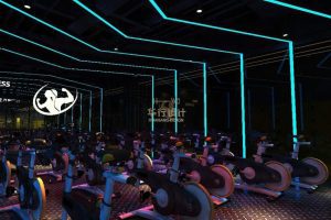 鋼制地板多人動(dòng)感單車暗色教室裝修健身房