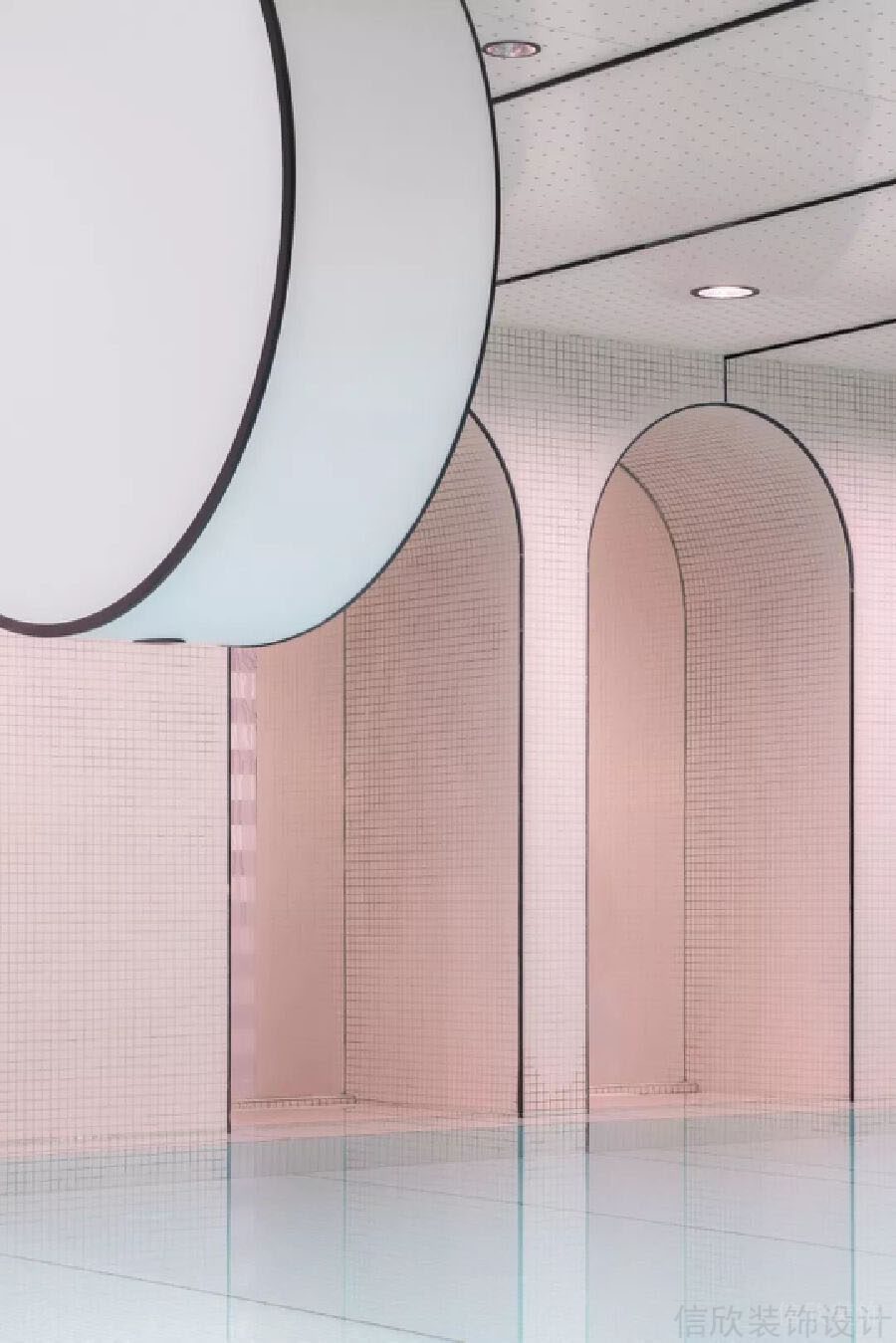 粉色瓷磚創(chuàng)意游泳池裝修設計黑邊天花裝修設計