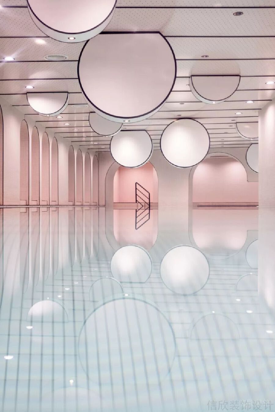 游泳池裝修設計漸變藍色玻璃現(xiàn)代簡約風效果圖