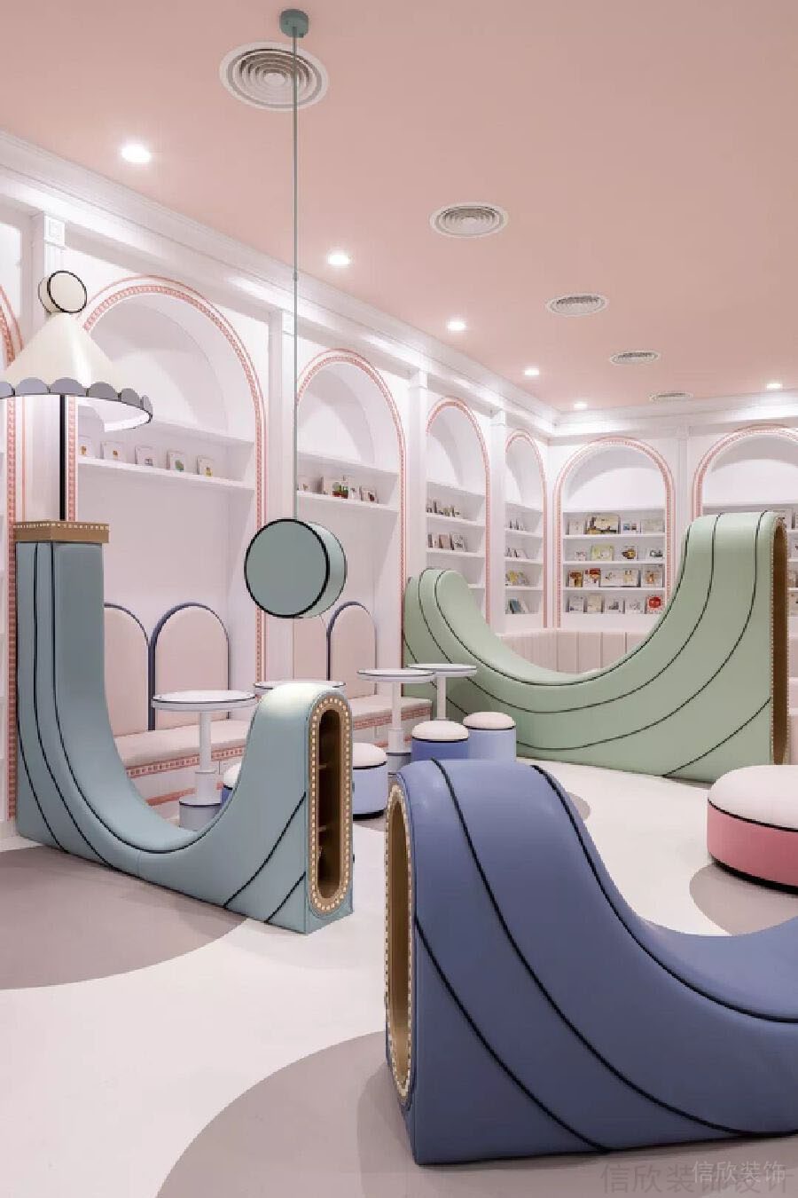 粉色天花吊頂創(chuàng)意現(xiàn)代簡約風裝修設(shè)計休息區(qū)