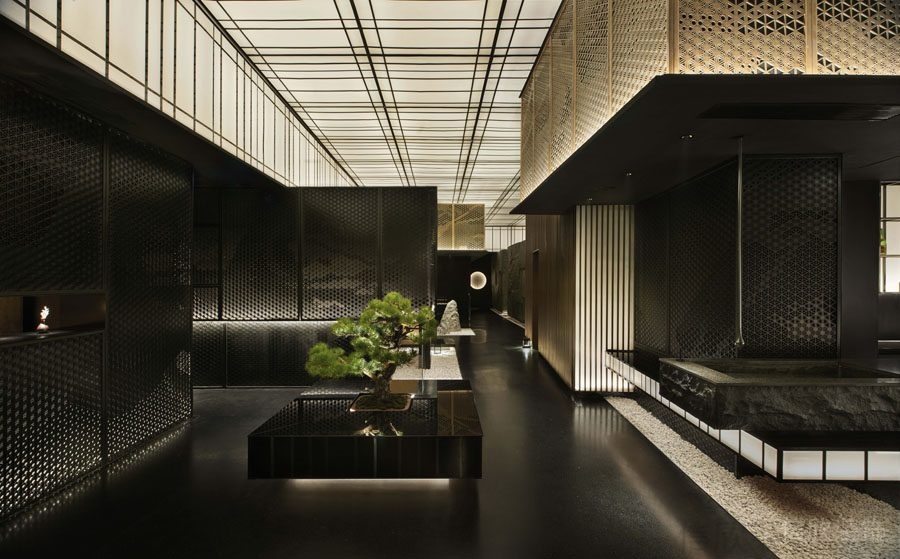 黑色暗系辦公室墻體設(shè)計(jì)竹編墻體新中式風(fēng)格裝修