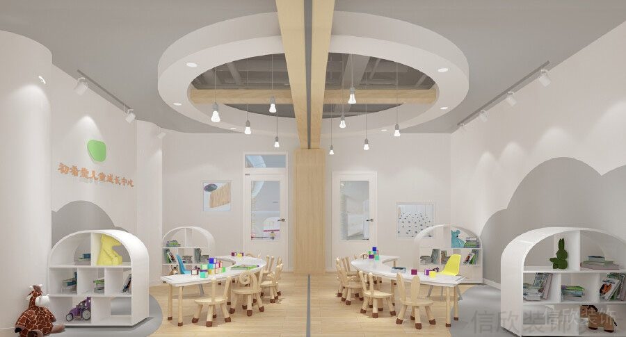 對稱式裝修效果圖多功能教室兒童培訓機構裝修