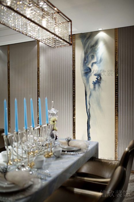 水晶燈飾設計天花吊頂燭光晚餐大廳藝術現(xiàn)代風裝修就餐區(qū)全屋定制效果圖