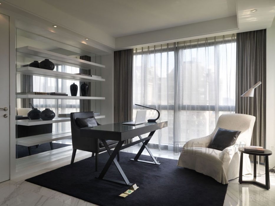 書房創(chuàng)意設(shè)計總裁辦公室內(nèi)嵌式插排現(xiàn)代極簡風鏡面收納柜全屋定制