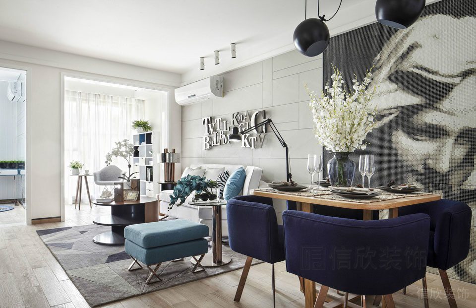 古典創(chuàng)意北歐風大廳裝修就餐區(qū)沙發(fā)休息區(qū)茶幾收納設計簡約木質地板效果