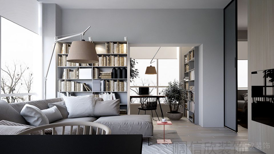 通體裝修效果大廳布藝沙發(fā)觀影區(qū)內(nèi)嵌電視布置設計效果圖