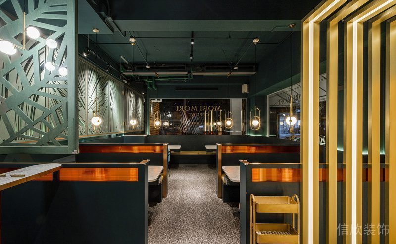 餐廳裝修卡座金色隔斷