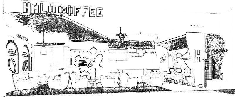 平面設計草稿圖黑白色調(diào)餐廳就餐區(qū)