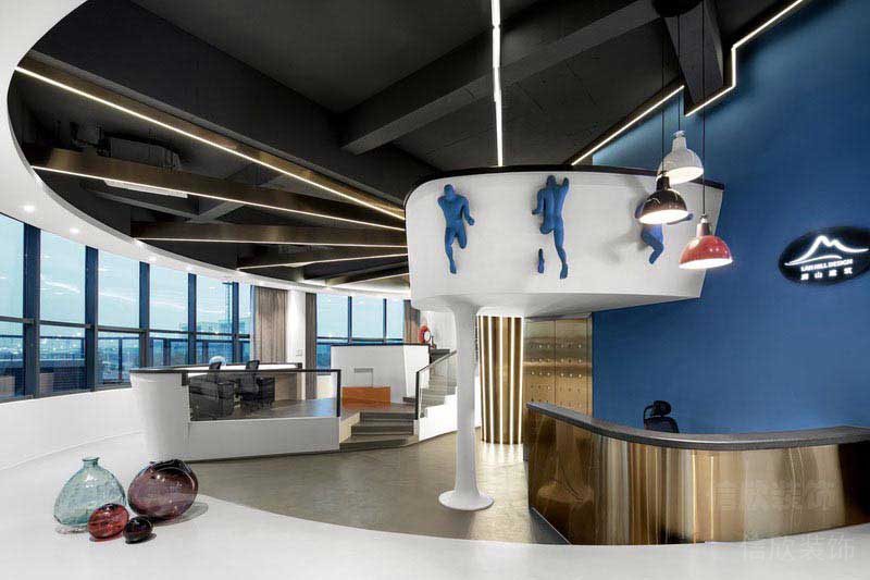 辦公室現(xiàn)代風(fēng)金屬前臺(tái)藝術(shù)圓頂效果圖