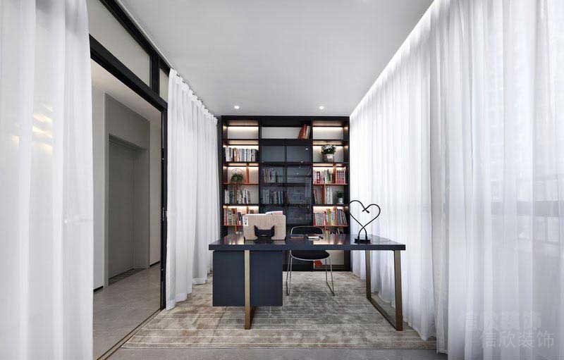 辦公室現(xiàn)代簡約風經(jīng)理辦公室輕奢辦公桌書柜效果圖