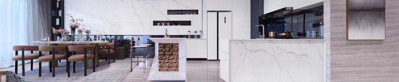 二手房改造別墅現(xiàn)代簡約風開放式廚房餐廳效果圖