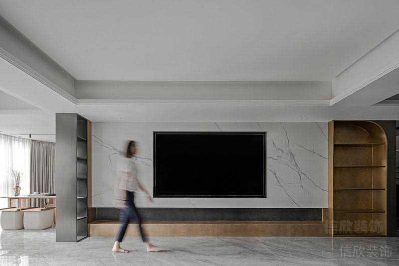 二手房改造現(xiàn)代簡約風客廳電視背景墻效果圖