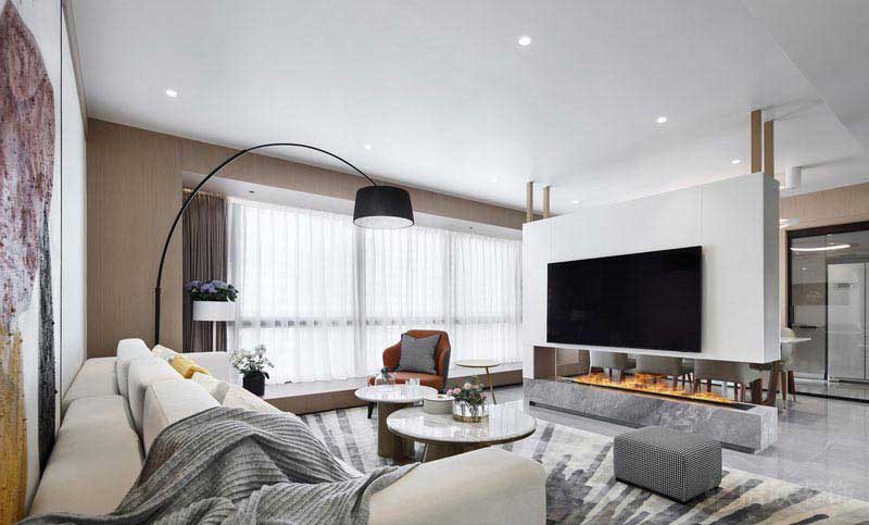 二手房改造現(xiàn)代簡約風客廳電視背景墻效果圖 (2)