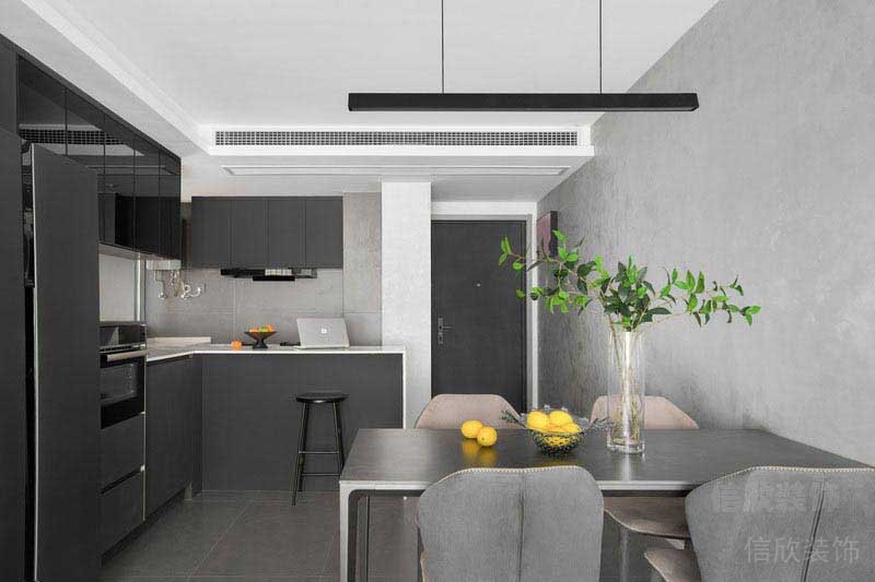 二手房改造現(xiàn)代簡約風開放式廚房餐廳效果圖