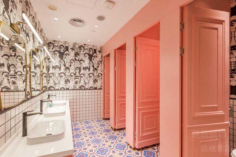 酒吧粉色系仿古磚衛(wèi)生間實景效果圖