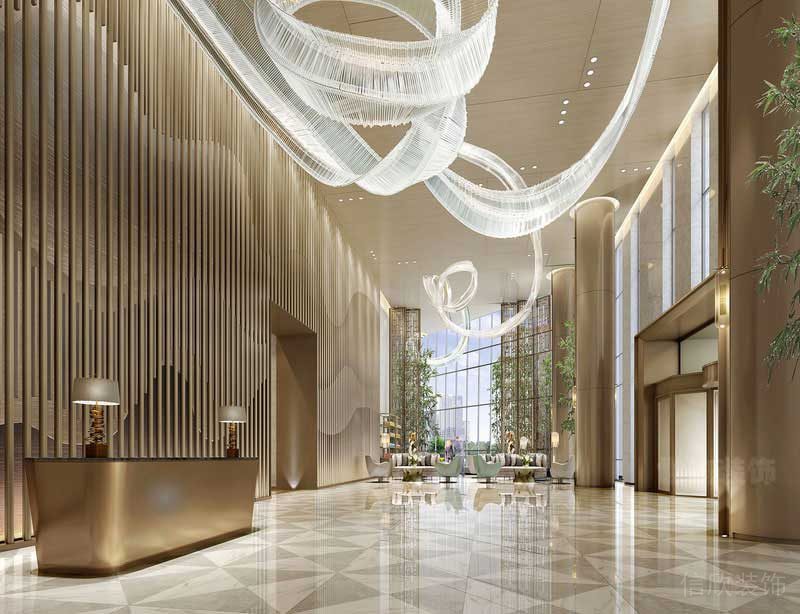 輕奢風(fēng)格豪華酒店大堂前臺服務(wù)區(qū)