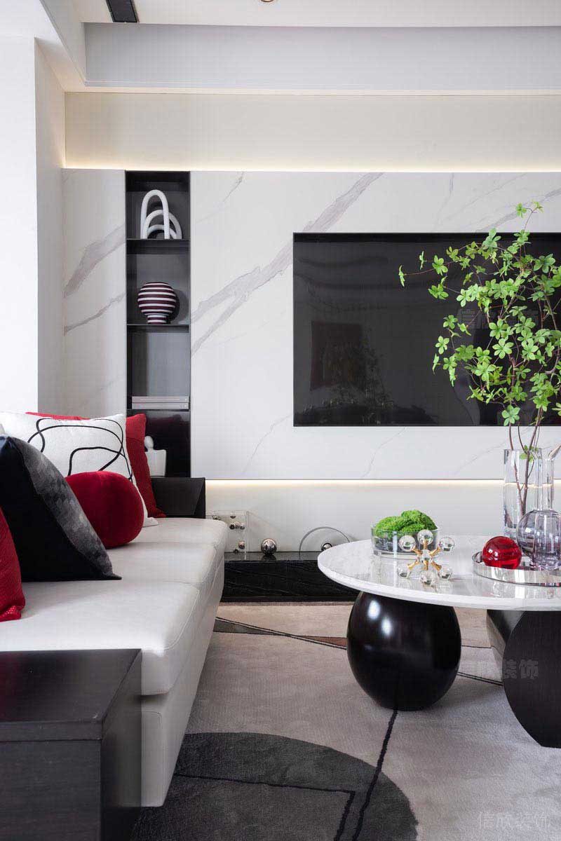 現(xiàn)代風(fēng)格客廳電視墻黑白搭配設(shè)計(jì)效果圖