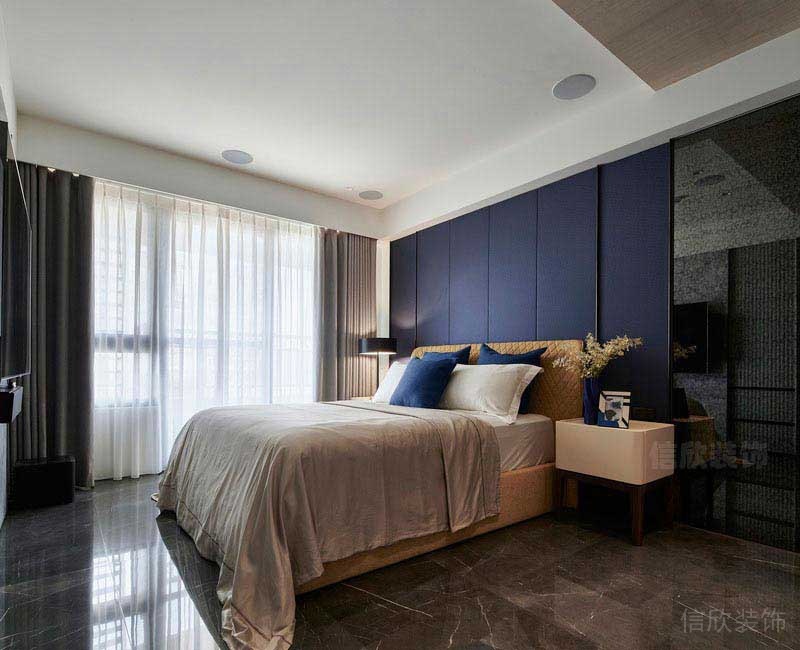 現代極簡風別墅臥室背景墻