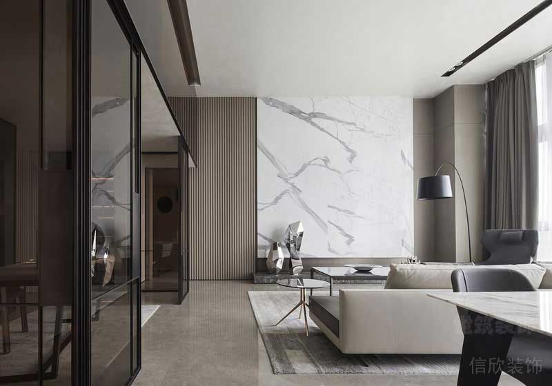 現(xiàn)代簡約風格樣板間客廳大理石電視背景墻