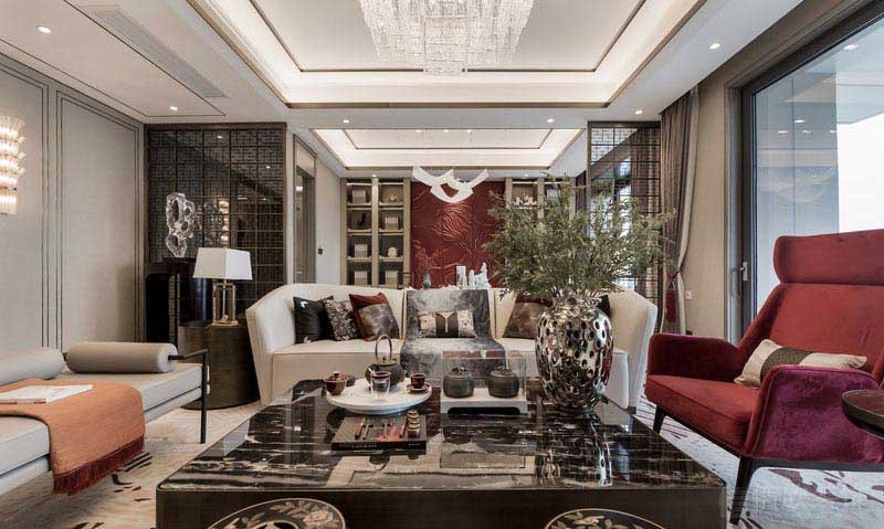 新居中式輕奢風(fēng)客廳效果圖