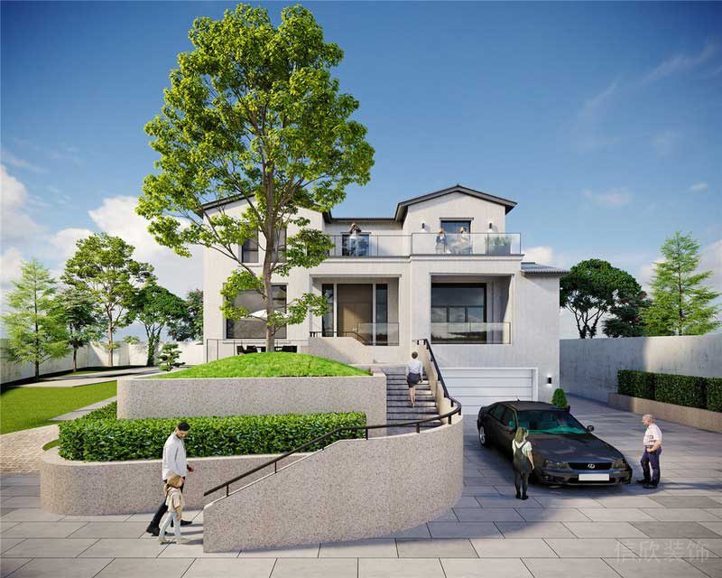 環(huán)形階梯水磨石過(guò)道安全別墅通道設(shè)計(jì)綠化效果