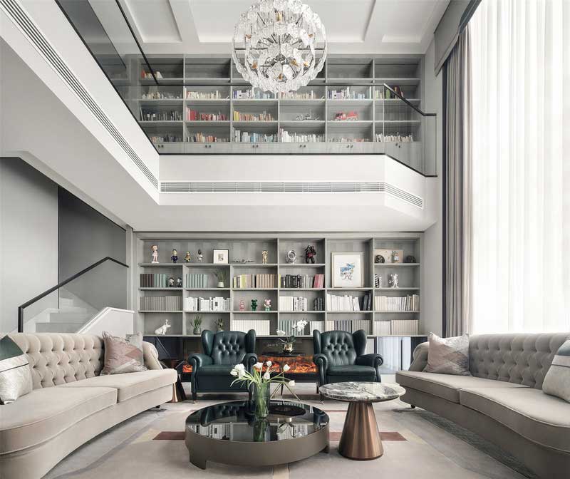 深圳南山區(qū)西麗簡約風(fēng)格別墅裝修會(huì)客廳家具組合